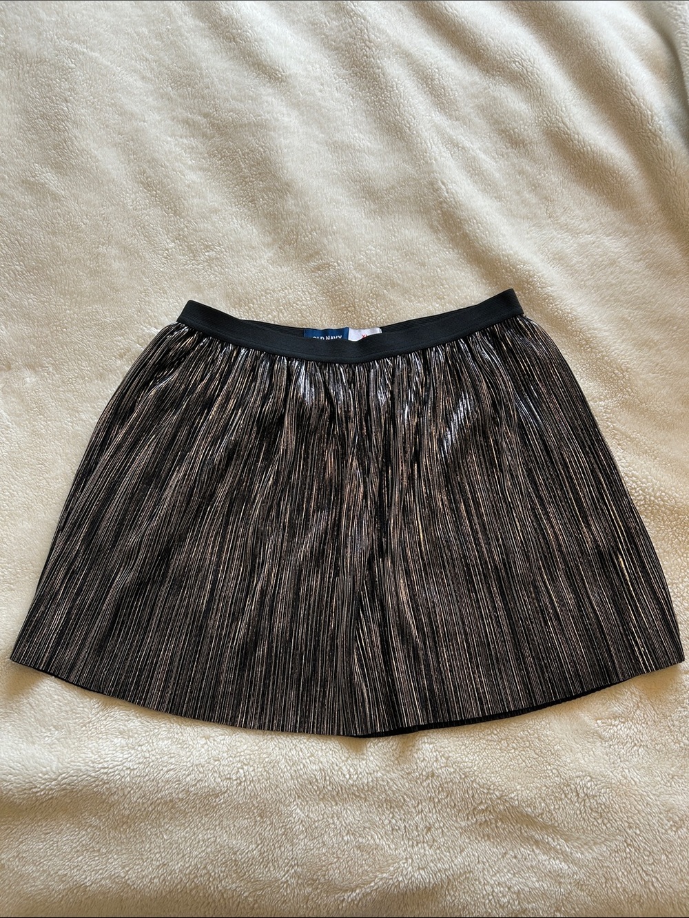 Pleated Metallic Black Girls Skirt
